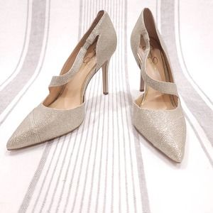 Jessica Simpson Glitter Pointed Toe Strappy Pumps in Champagne